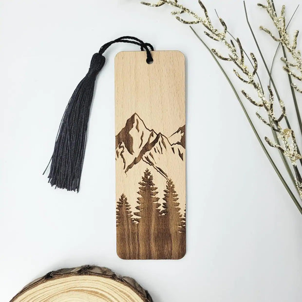 BUMBLE AND BIRCH LASER ART Mountain Forest Wooden Bookmark